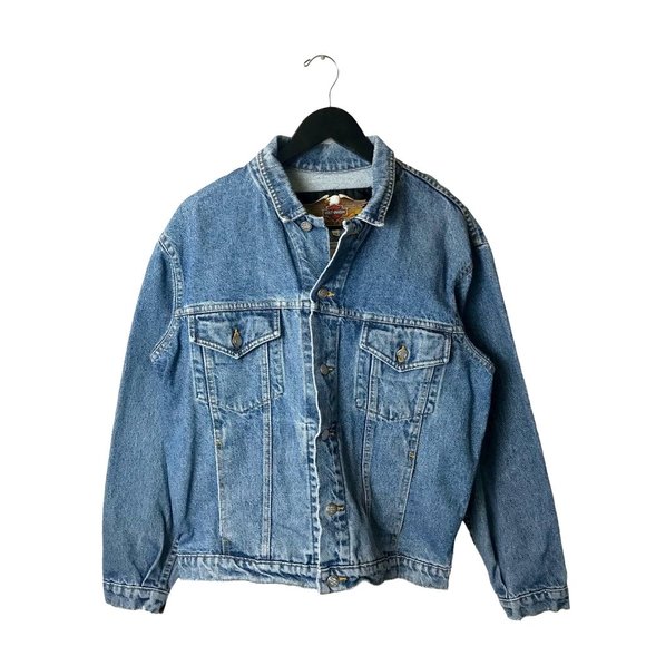 Vintage Harley Davidson Eagle Denim Jacket Motorcycles Adult Blue Medium Biker - Picture 2 of 16